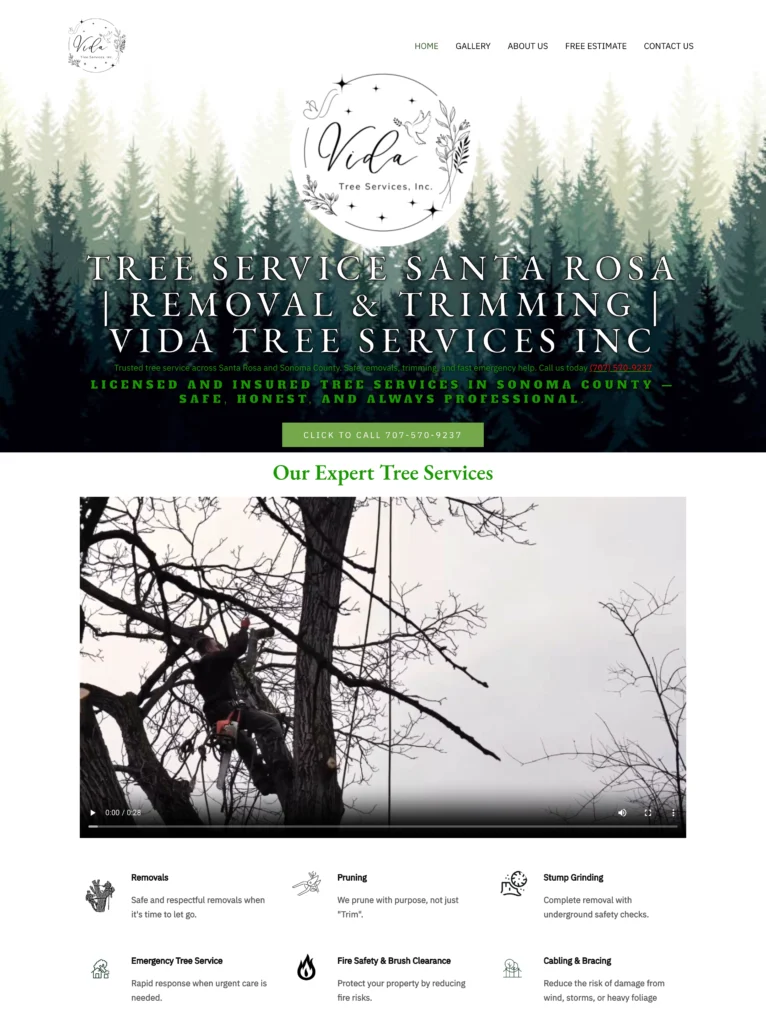 Vida Tree Services Inc. case study website redesign showcasing local SEO optimization and lead-focused web design for a tree service company in Santa Rosa and Sonoma County.