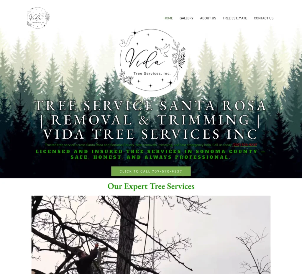 Vida Tree Services Inc. website homepage for tree removal, tree trimming, and emergency tree services in Santa Rosa and Sonoma County, California.